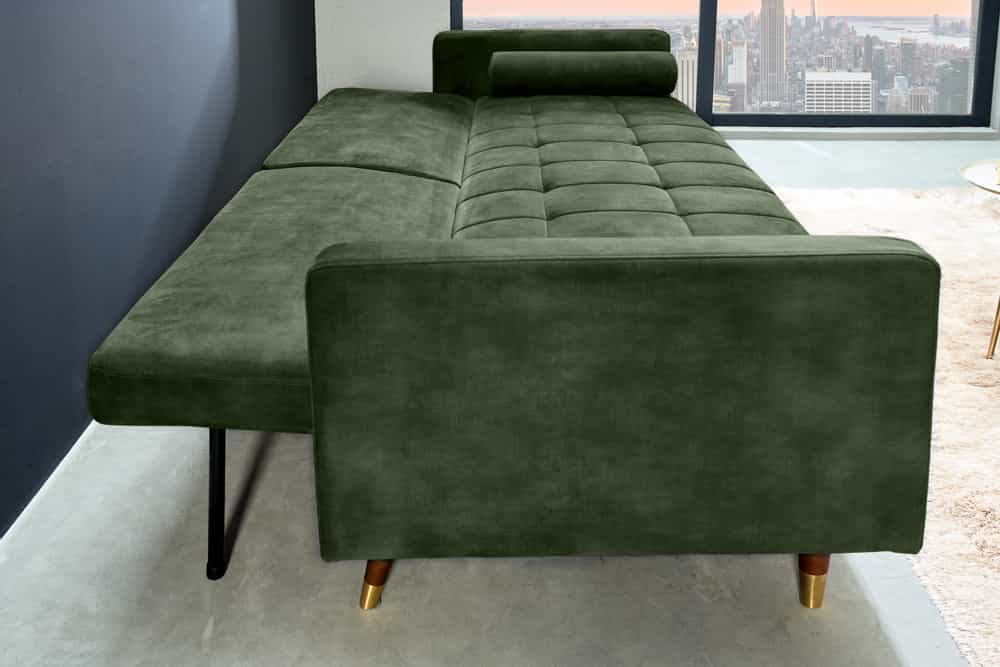 Modernes Schlafsofa COUTURE 200cm grün Microvelours 3-Sitzer Couch mit Schlaffunktion