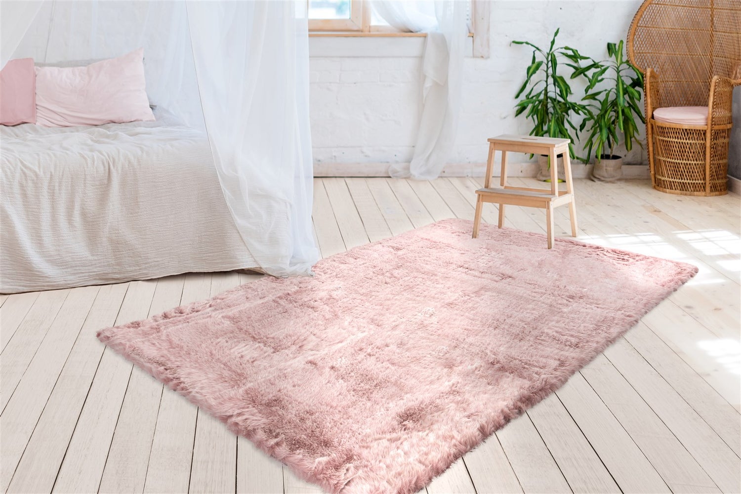 Shaggy tapijt Aegeania poederroze 45 mm effen 80 x 150 cm