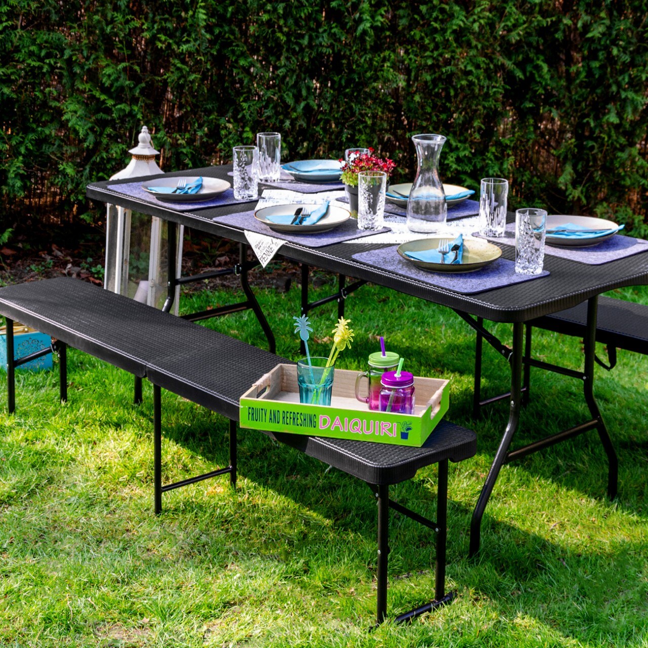 Gartentisch für 6 Personen - 180 x 74cm Klapptisch Rattan-Look Esstisch Klappbar