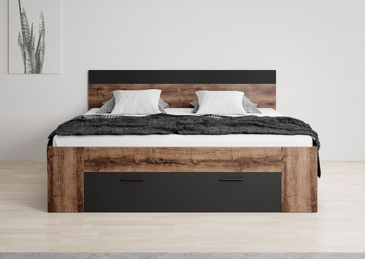 Meubella - Tweepersoonsbed Brown - Zwart - Eiken - 180x200 cm