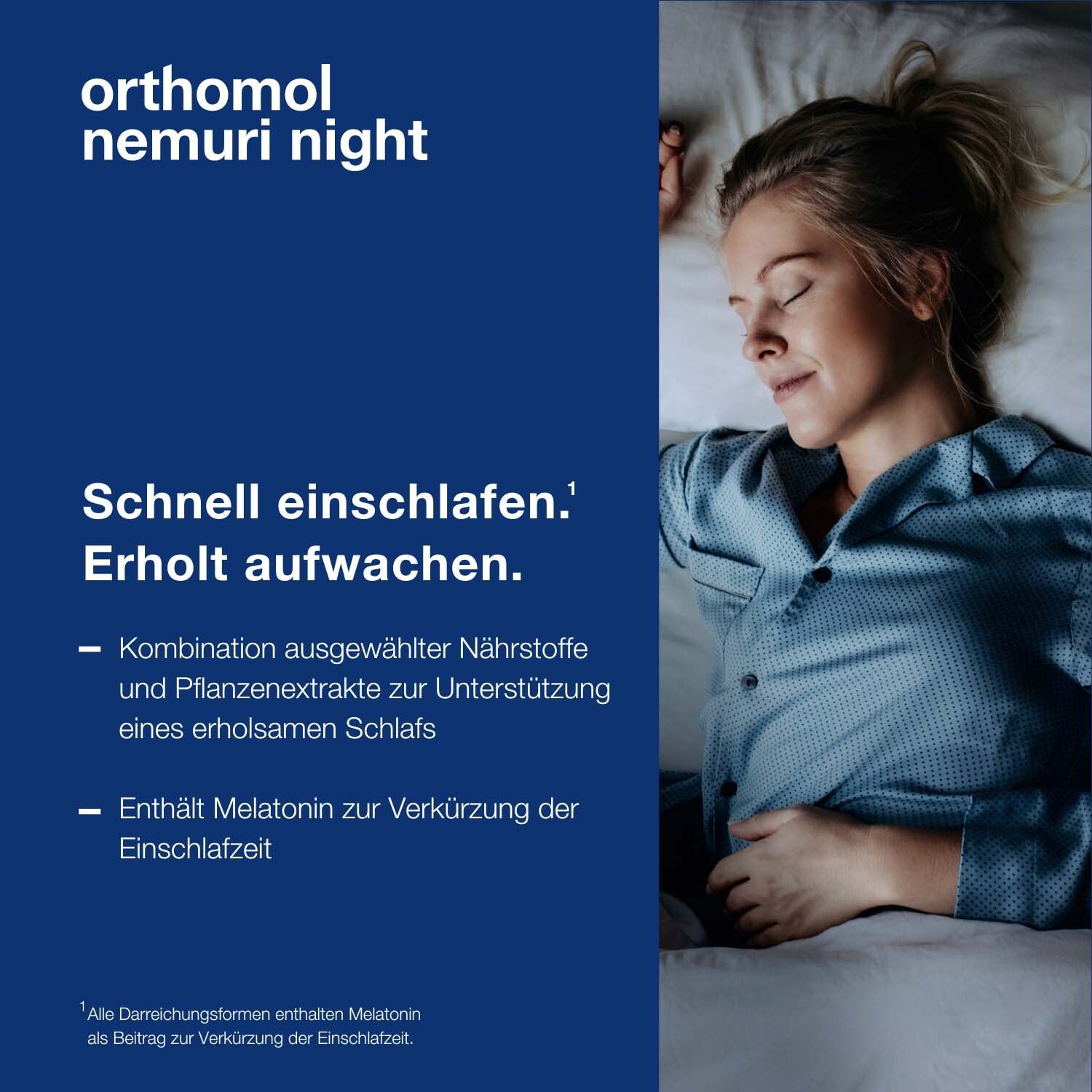 Orthomol Nemuri night - zur Verkürzung der Einschlafzeit - mit Melatonin und Hopfen-Extrakt - Direktgranulat
