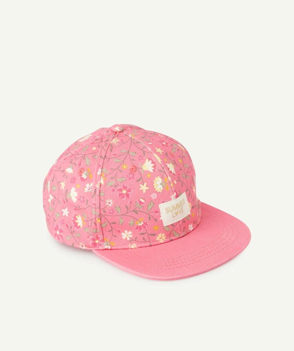 CASQUETTE FILLE ROSE IMPRIMÉ FLEURI ET PATCH BRODÉ SUMMER LOVE