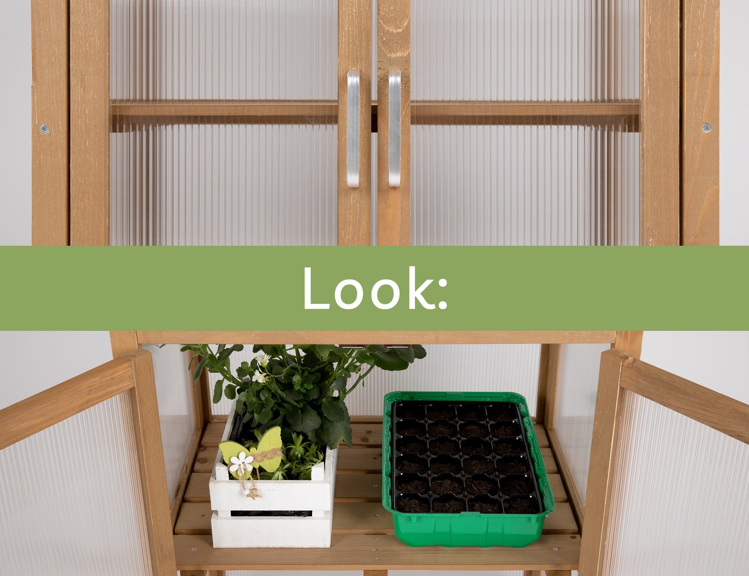 needs&wants® Minikas, klein, wintervast, van hout voor balkon, tuin, binnengebruik, kweekbak, verhoogd bed, plantenkast, propagatiehuis, polycarbonaat