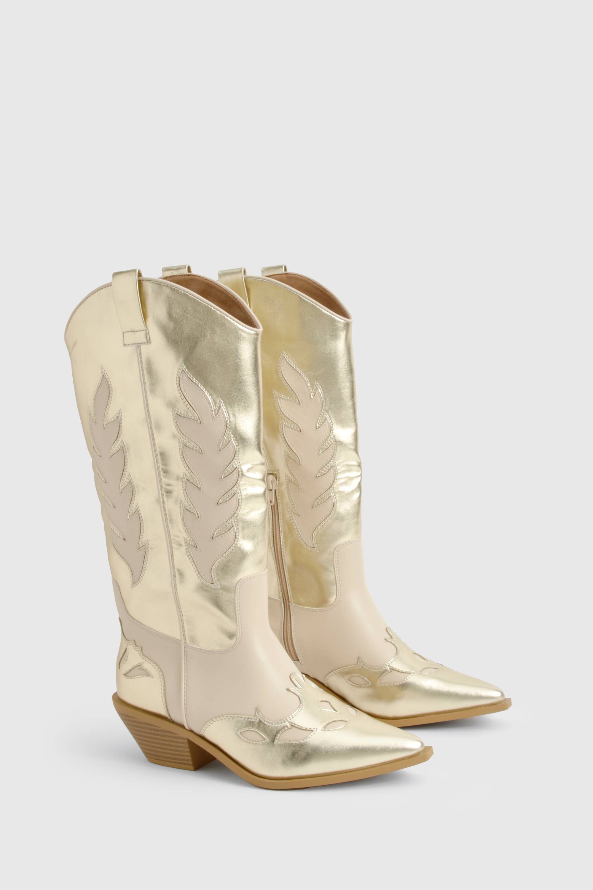boohoo Bottes western montantes dorées à coupe large