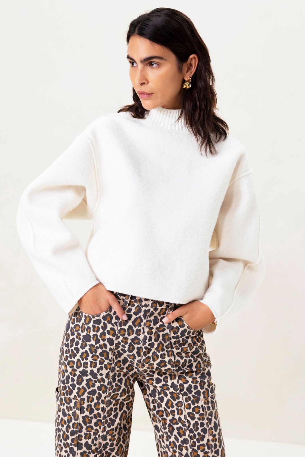 Bruine balloon leg jeans met leopard print