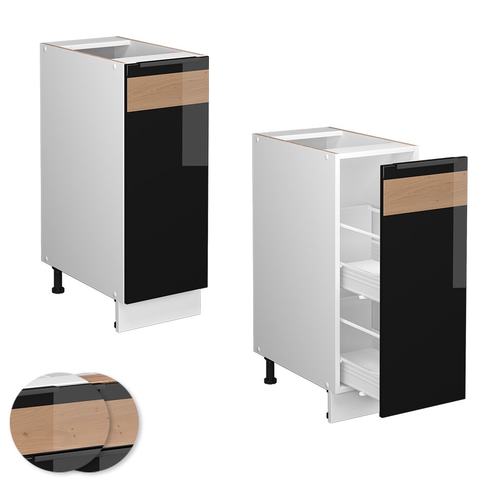 Vicco Apothekerunterschrank Küchenschrank Küchenmöbel Fame-Line Weiß Schwarz Eiche 30 cm modern Hochglanz
