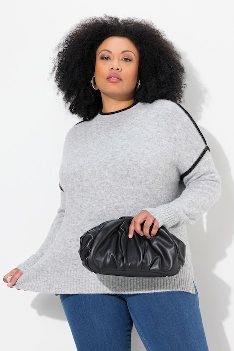 Pullover, Zierstreifen, Oversized, Stehkragen, Langarm