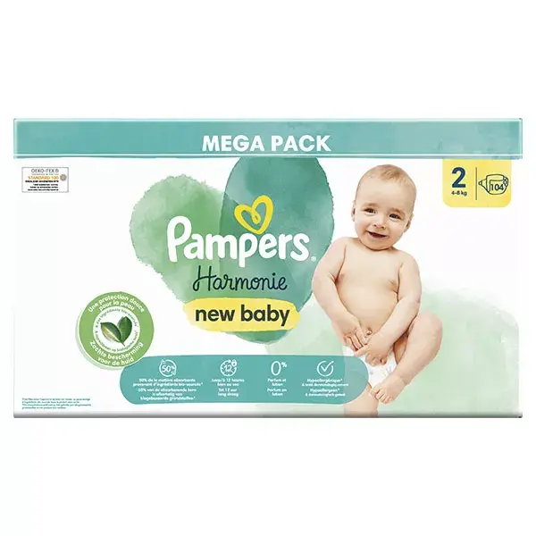 Pampers Harmonie Couches Taille 2 104 Couches 4kg - 8kg Protection Douce Pour La Peau