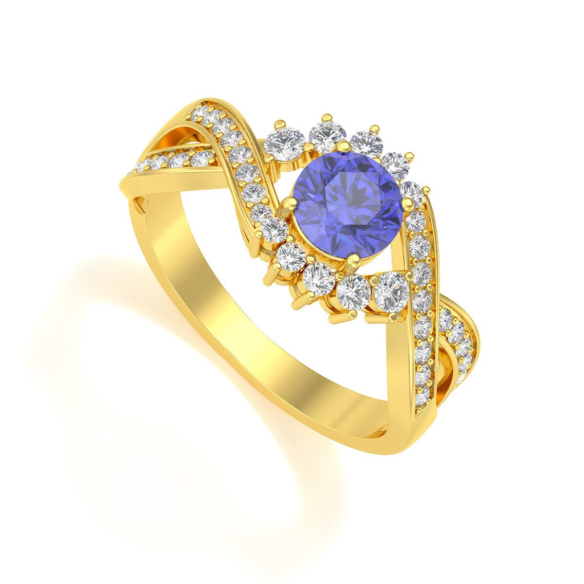 Bague ADEN Or 585 Jaune Tanzanite et diamants 3.2grs