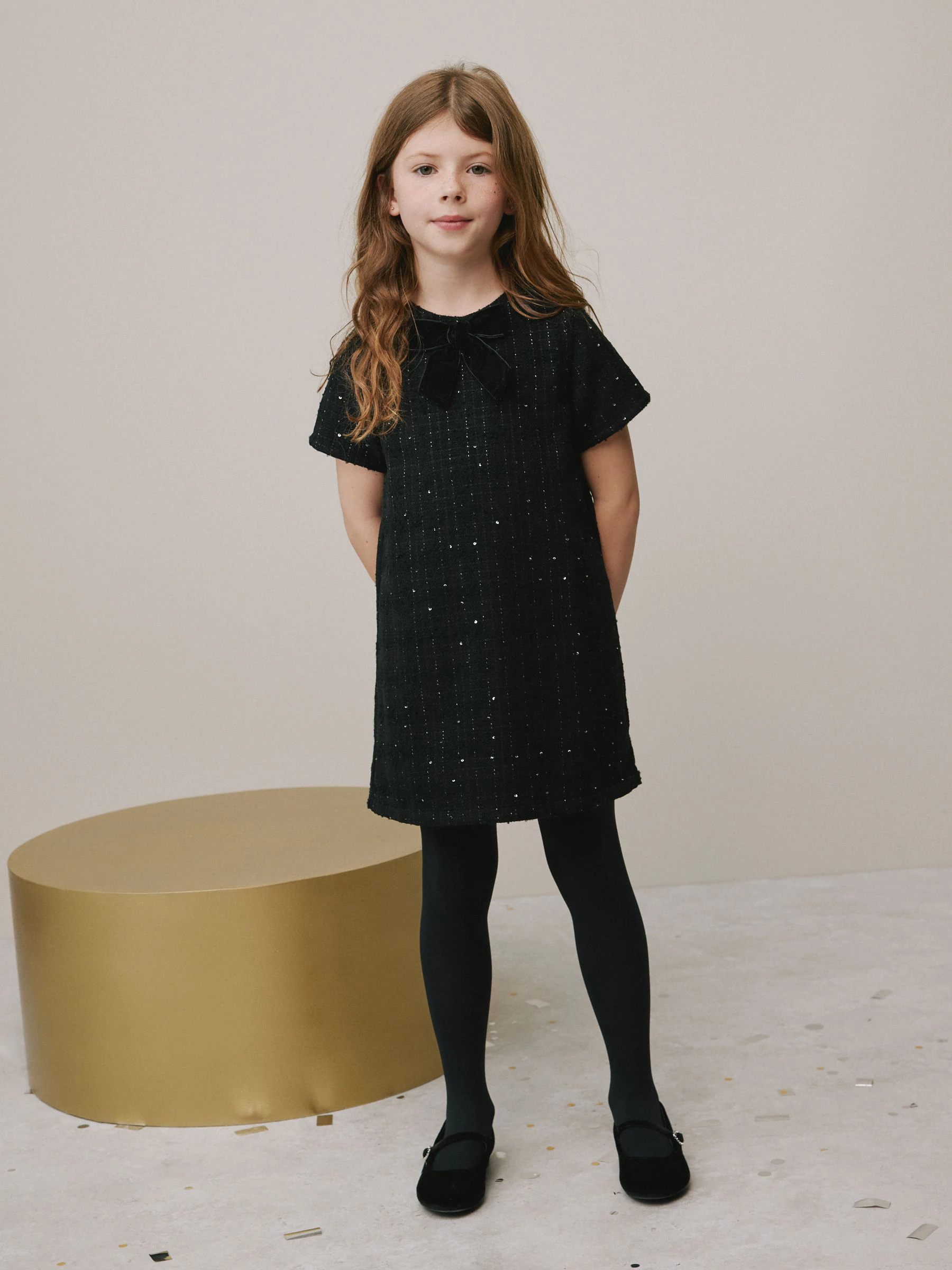 Zwart - Bouclé Shift Jurk met Textuur (3-16jaar)