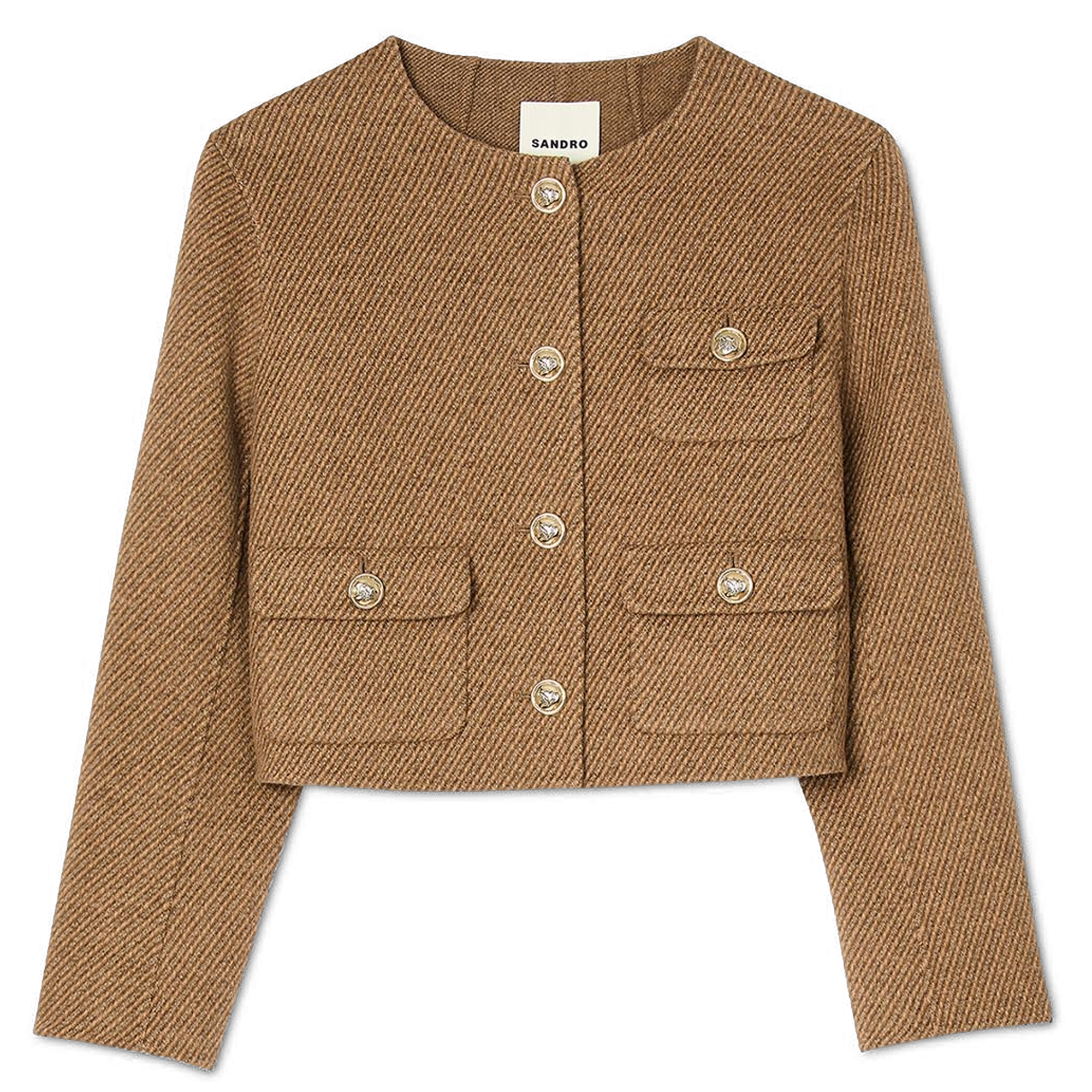 Veste col rond en laine mélangée | Marron