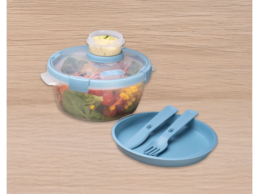 CAIXA PARA SALADAS ACTUEL COM TALHERES E MOLHEIRA 1L