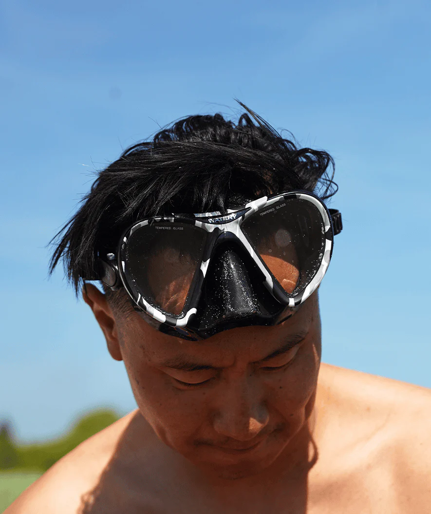 Watery Combo snorkelsæt til voksne (fra 15 år) - Rudder Camo/Itzel - Sort