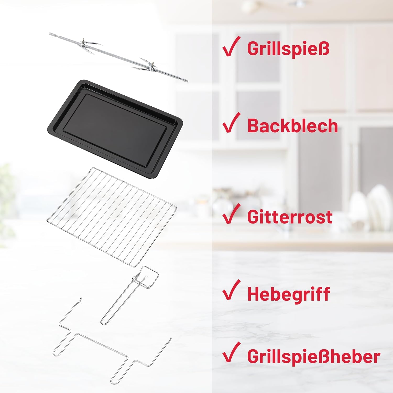 OptimumX Minibackofen 60 Liter XXL mit Umluft, 2200W, Drehspieß, Anthrazit