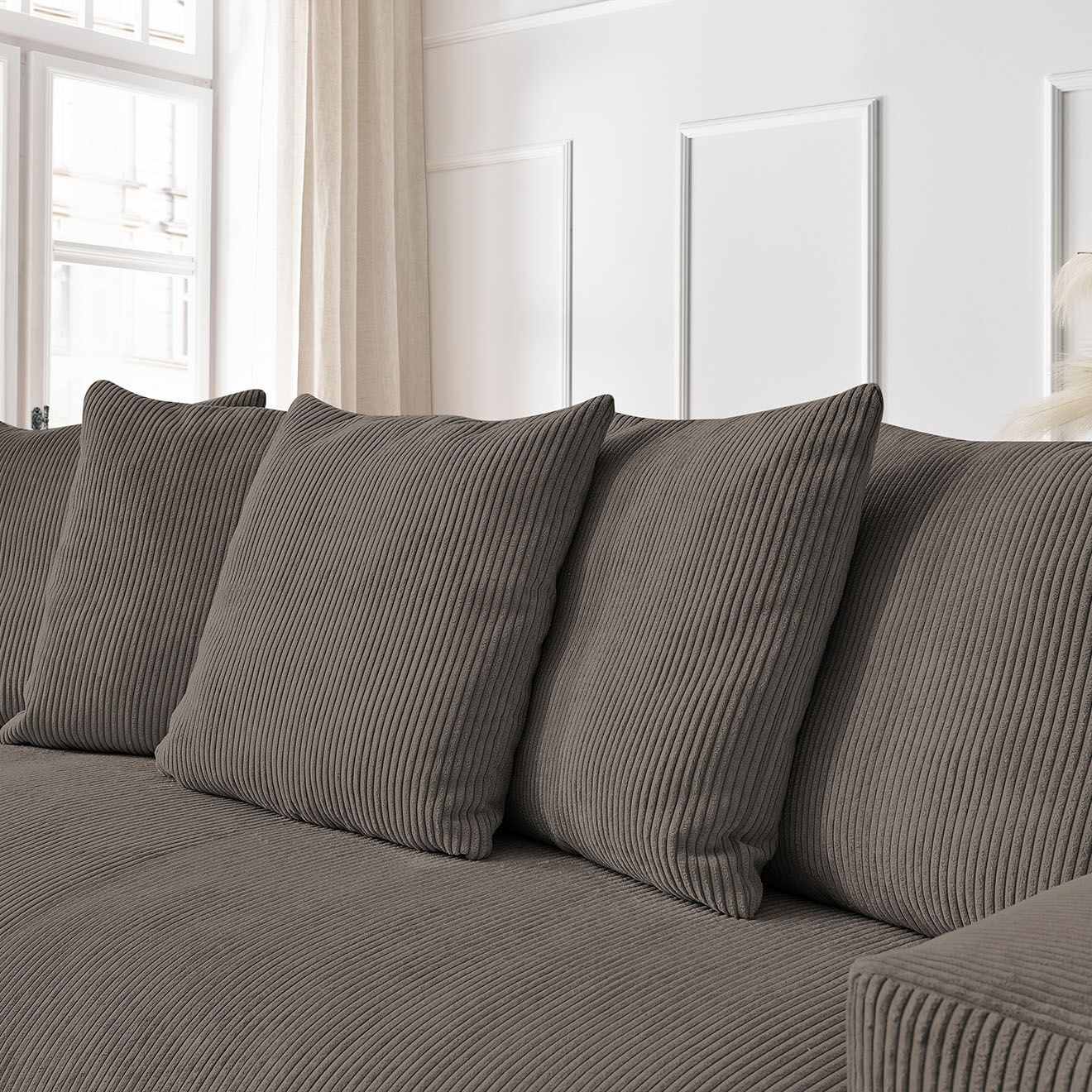 Bobochic Canapé droit fixe 3 places ultra moelleux voltaire velours côtelé taupe - 280x124x75 cm