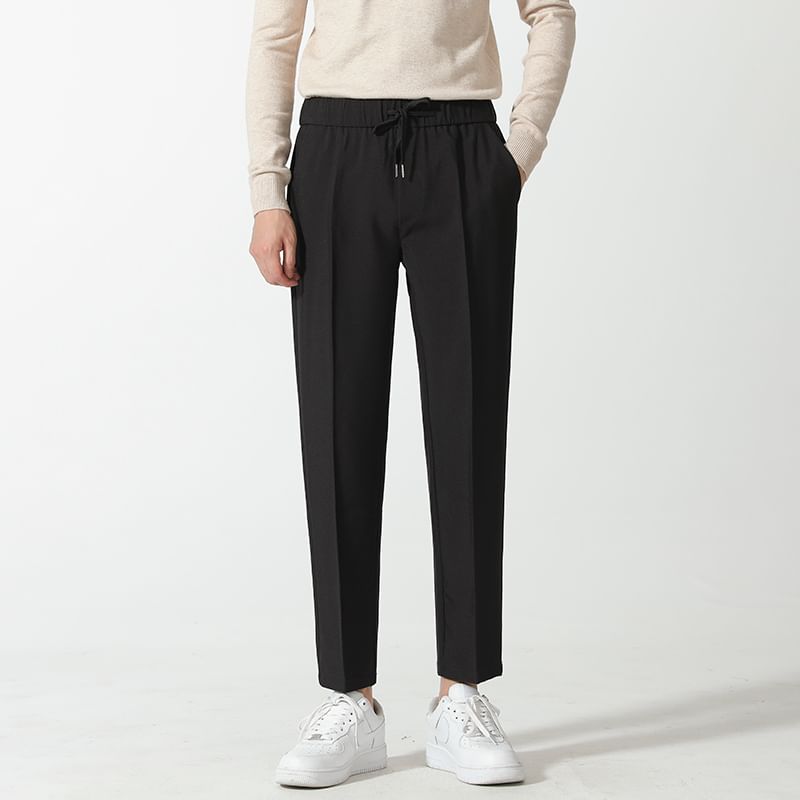Loansk - Effen cropped, taps toelopende broek met trekkoord in de taille