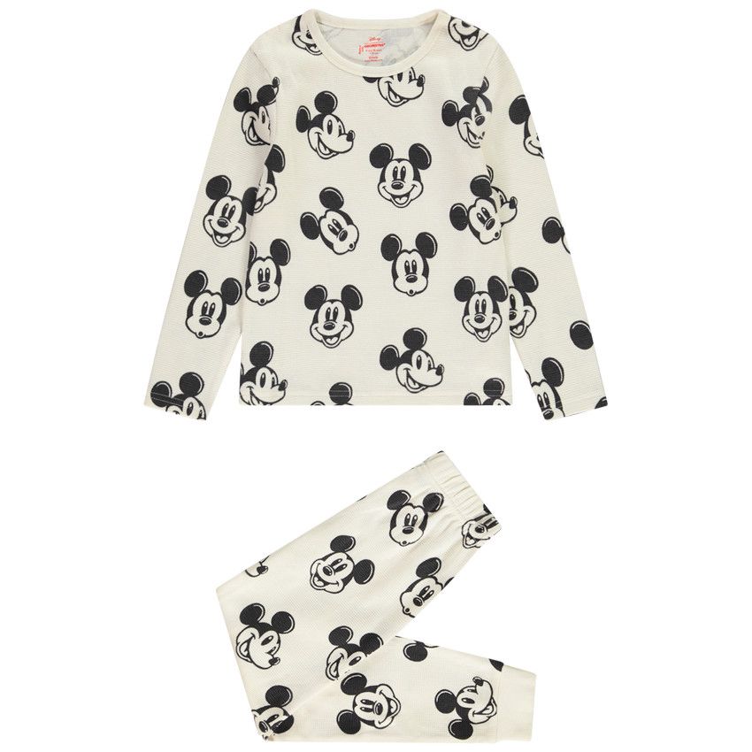 Set pyjama en nid d'abeille imprimé Mickey Disney pour garçon - Ecru