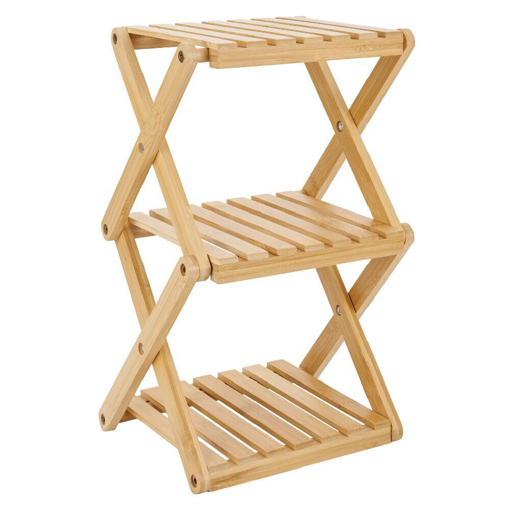 Étagère 3 niveaux pliable bambou naturel 22,1xH35,5x18,3cm