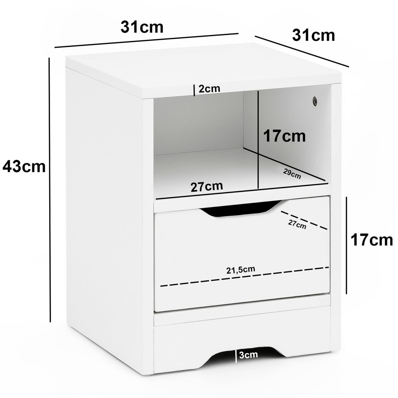 Nachtkonsole - weiß - 31 cm breit