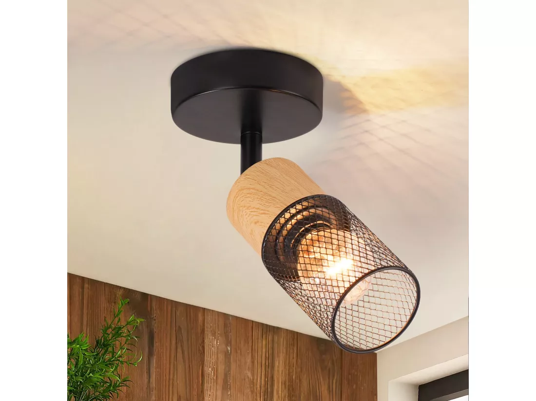 NETTLIFE Spot de plafond bois E14 plafonnier 350° spot mural orientable lampe de cuisine vintage