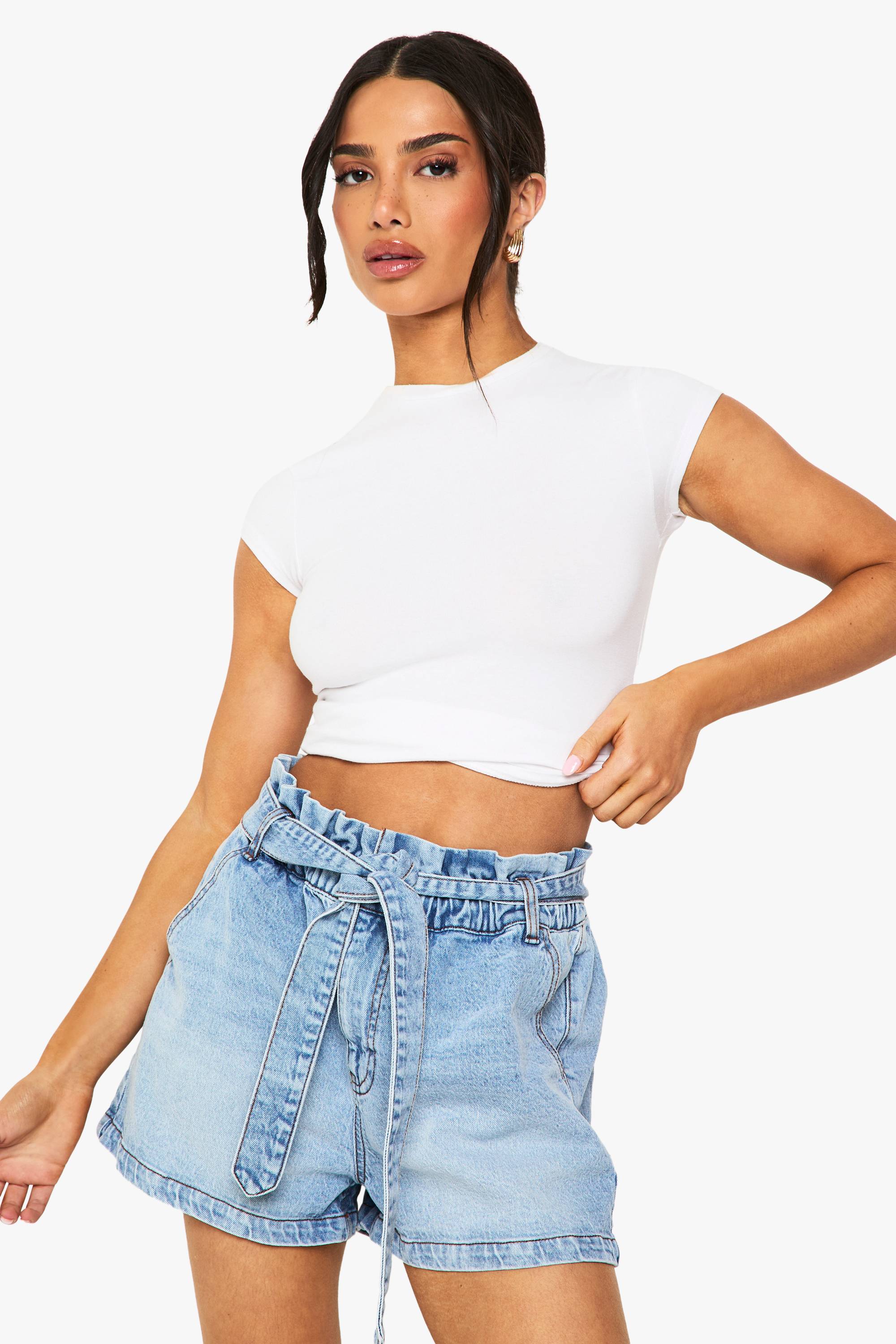 boohoo Short En Denim Taille Paperbag