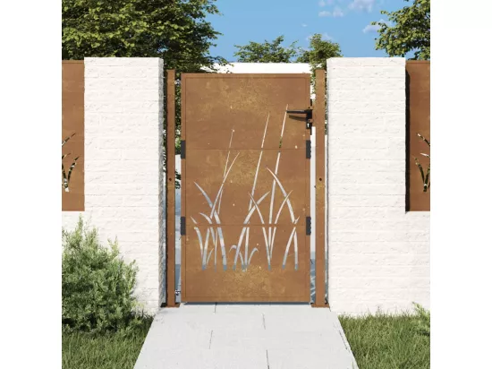Portail de jardin 105x155 cm acier corten conception d'herbe