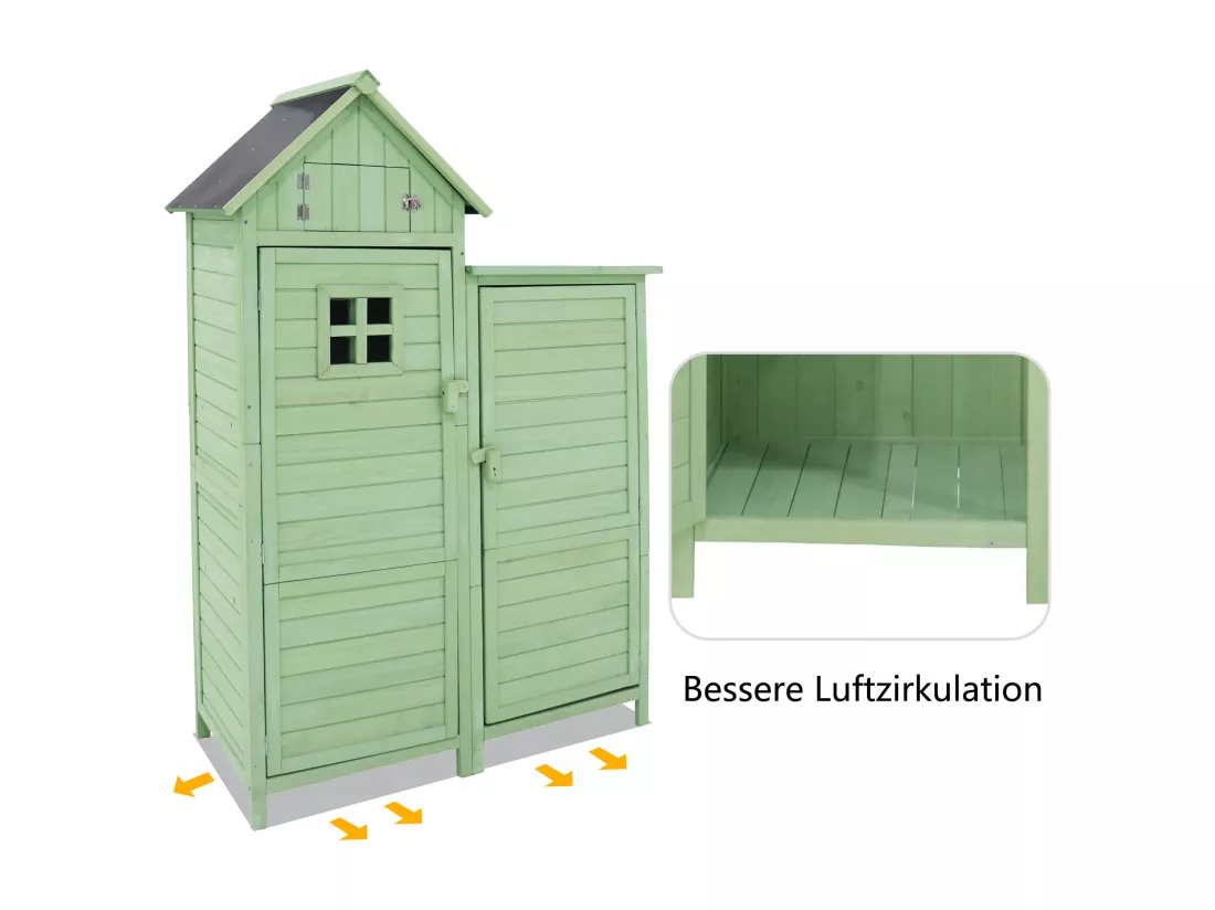 Abri de jardin en bois massif avec toit pente en PVC - 2 étagères 3 portes loquets - L118 x P54 x H173 cm - Vert