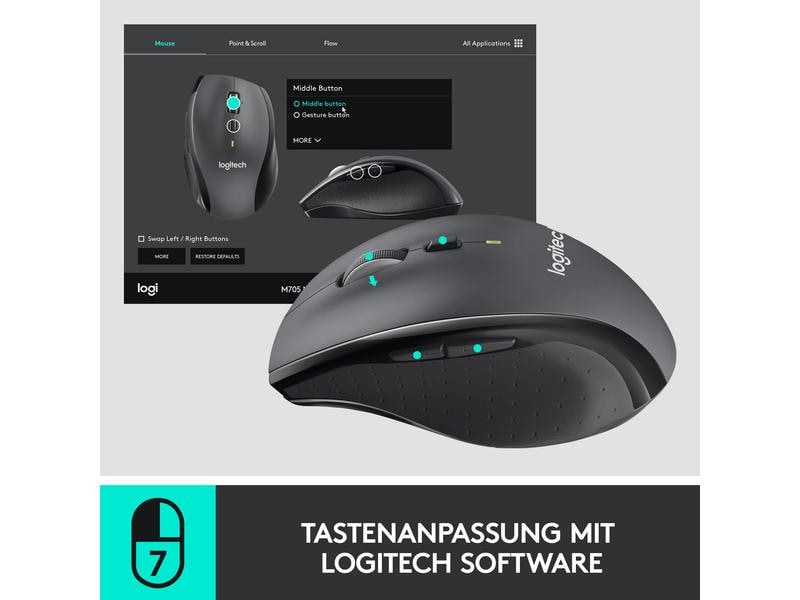 Logitech Maus M705 Marathon kabellos Ausdauernde Wireless-Maus mit 1000 dpi und 5 programmierbaren Tasten,
