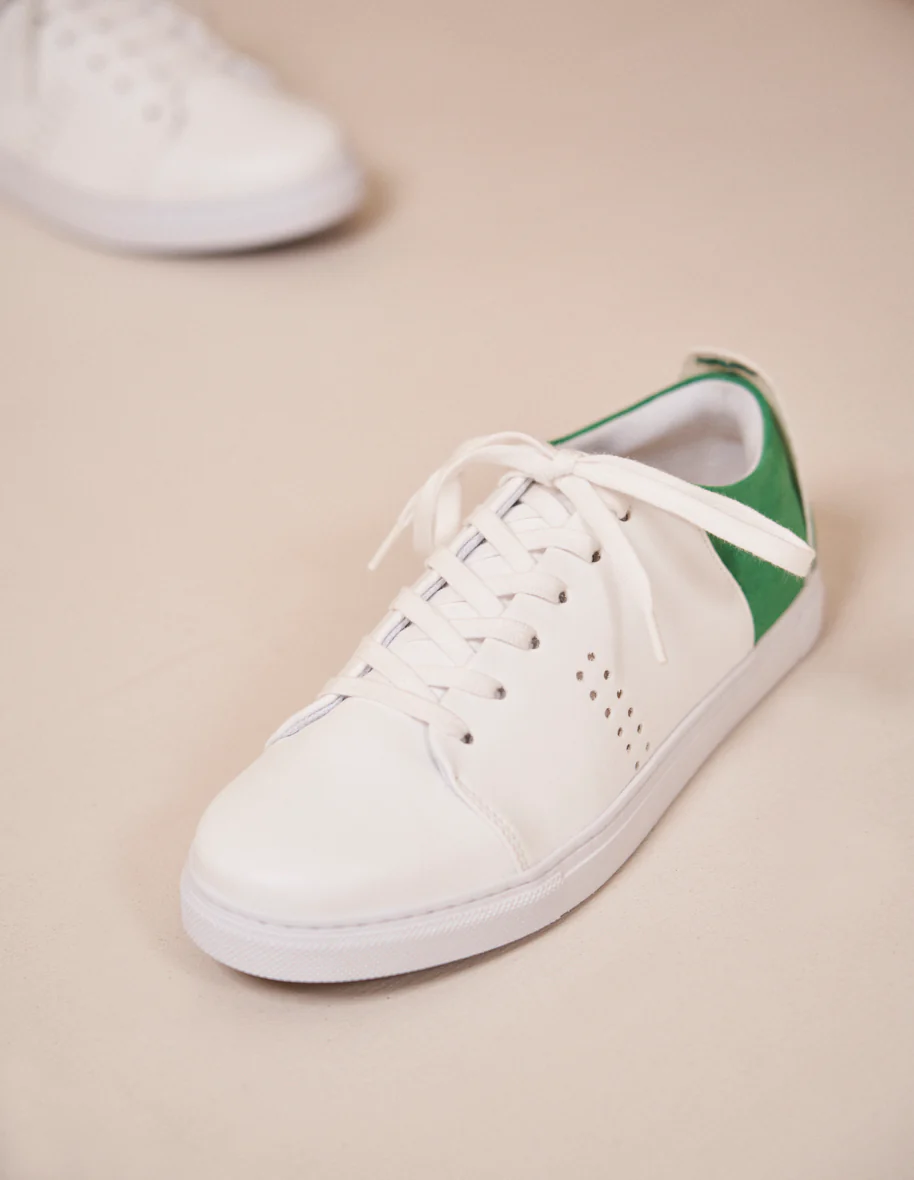 Baskets basses Renée - Cuir vegan blanc et suède vegan vert