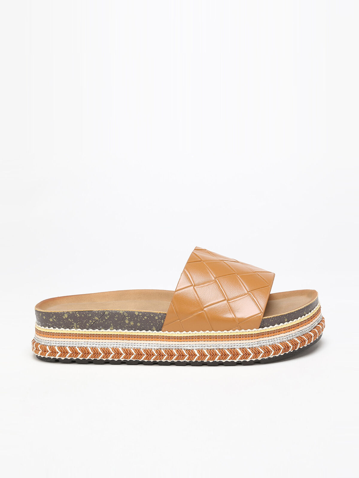 Mules à plateforme ethnique et strass- Camel