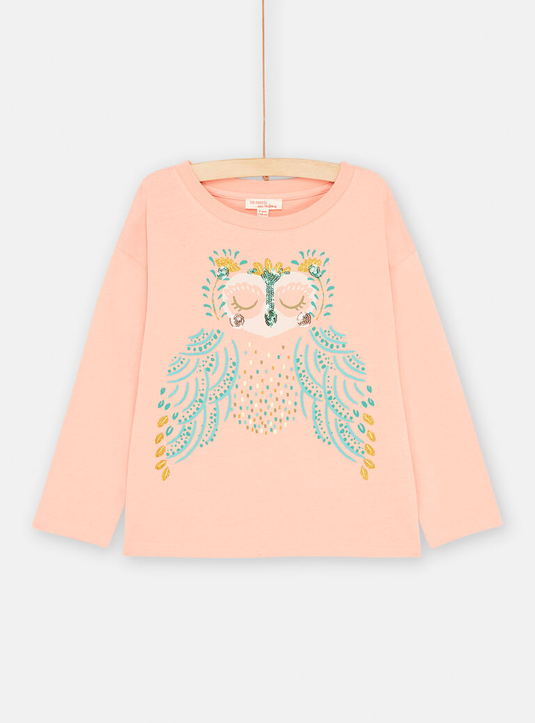 T-shirt saumon à motif hibou pour fille