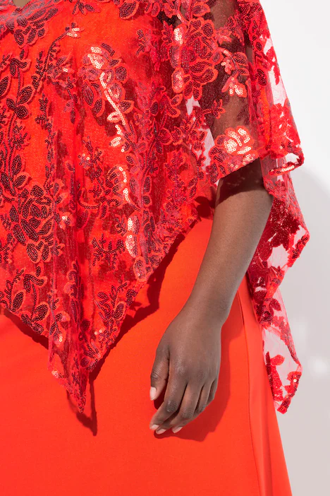 Kleid, Überwurf, Pailletten, V-Ausschnitt, 3/4-Arm, hellrot