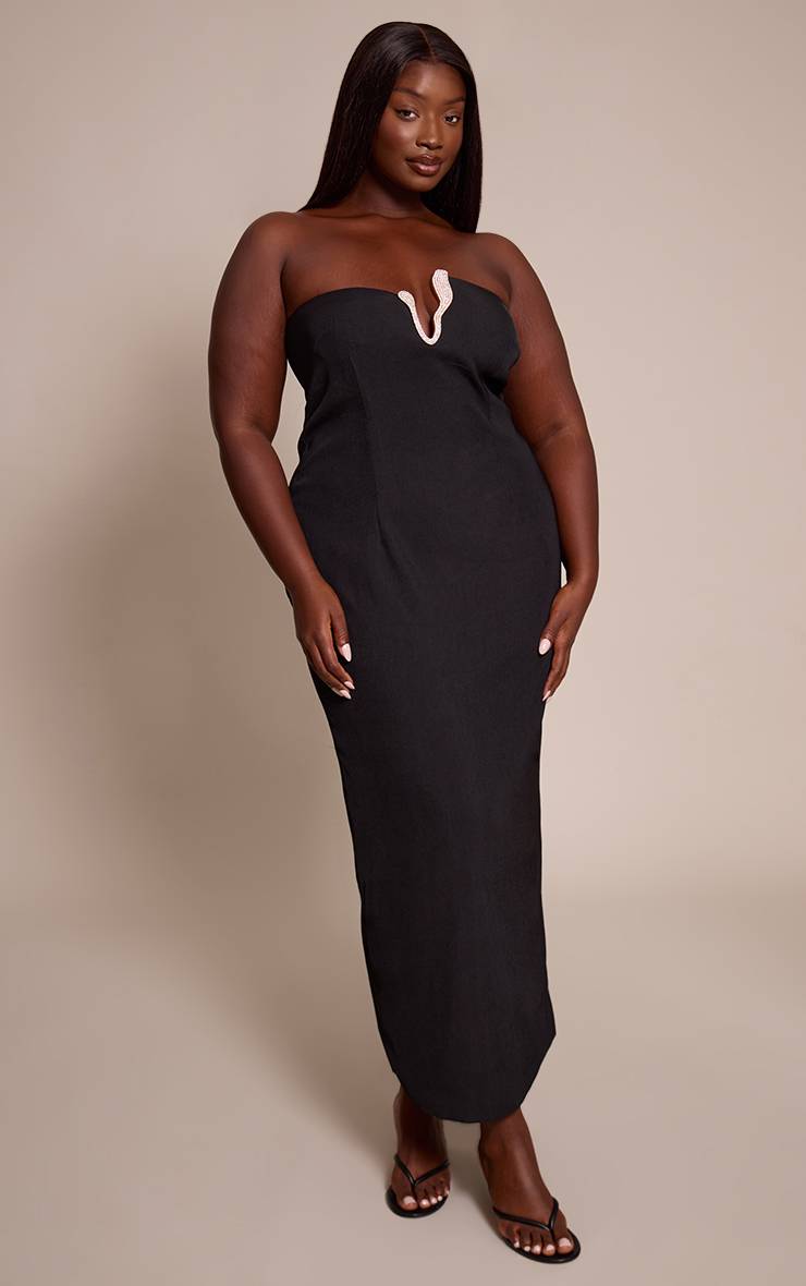 Noir Robe Maxi Moulante Bandeau Grande Taille Avec Détail De Passepoil
