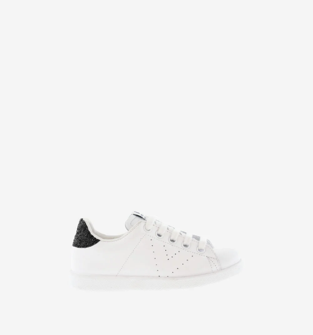 TENIS CUIR & GLITTER Baskets blanches en cuir NEGRO