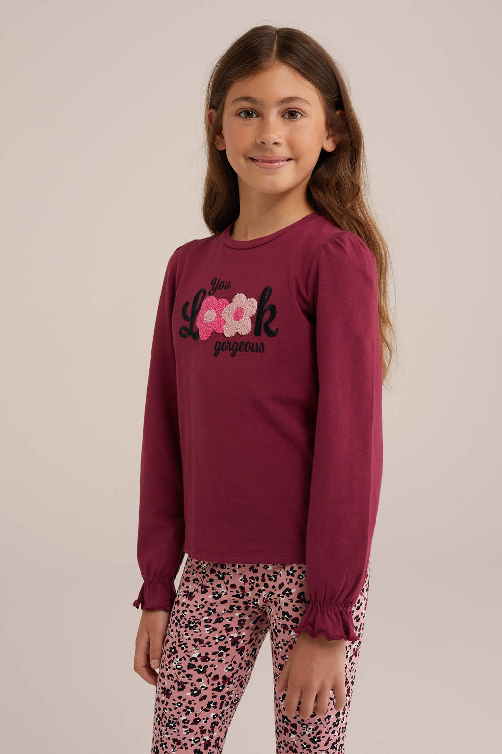 WE Fashion longsleeve met printopdruk donkerrood