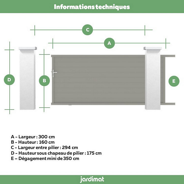 Portail Jardimat coulissant aluminium Alpes gris quartz - 300 x h.160 cm