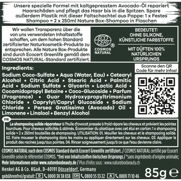 Reparatur Festes Shampoo Avocado-Öl