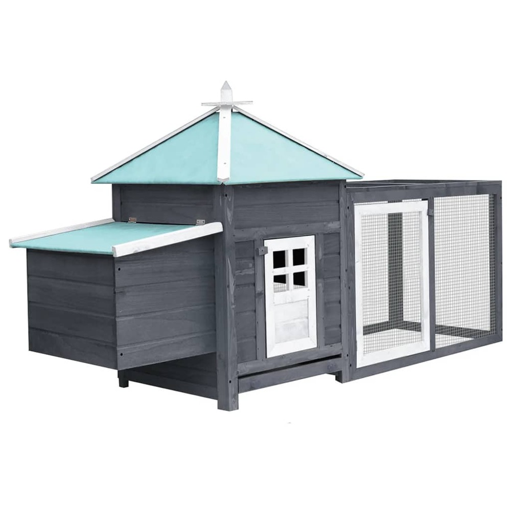 Poulailler avec nichoir gris 193 x 68 x 104 cm bois de sapin massif