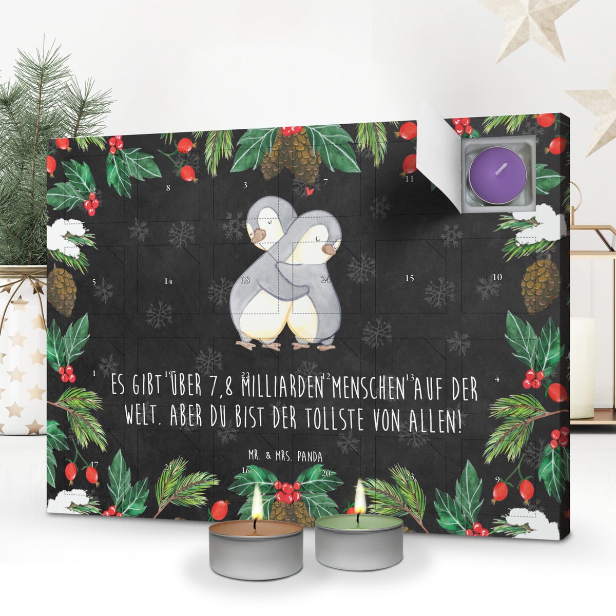 Mr. & Mrs. Panda Geurkaars Adventskalender Pinguïn Knuffelen - Zwart
