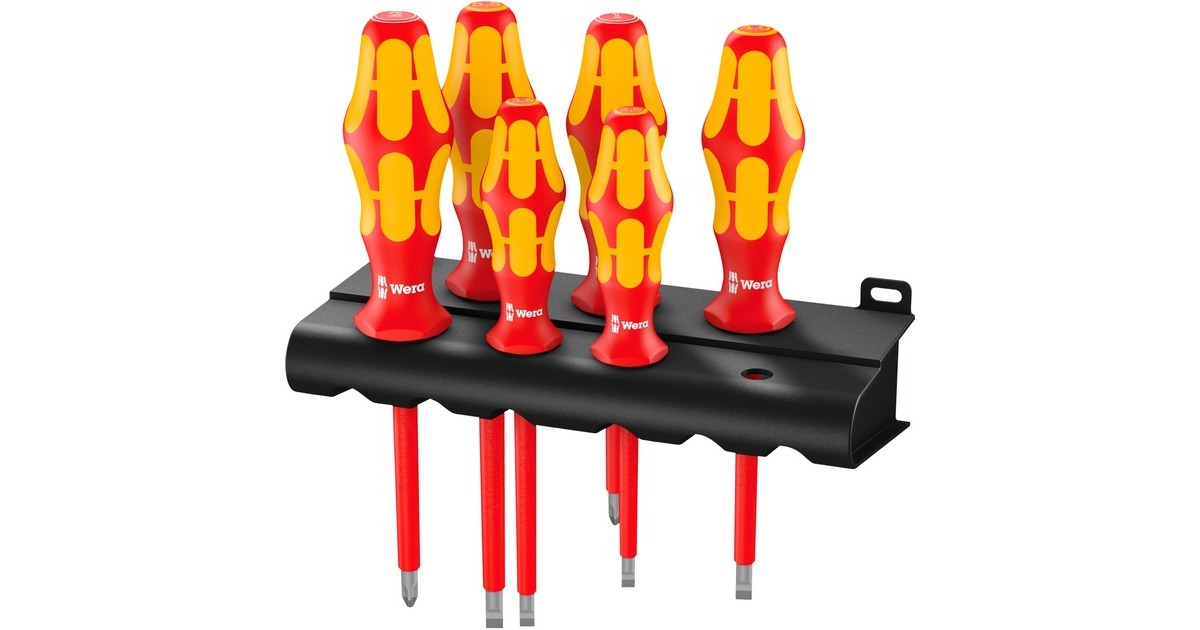 Wera160 i/6 Schroevendraaierset Kraftform Plus Serie 100 + Rek  (Rood/geel, 6-delig)