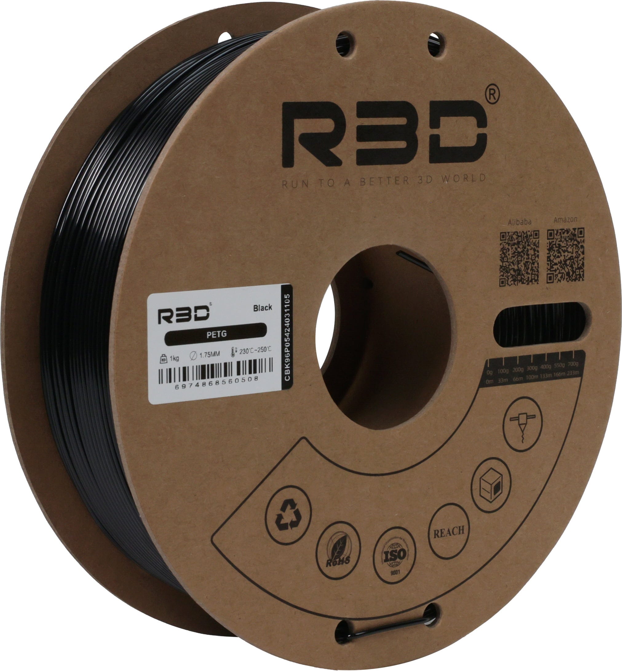 R3D  PETG Black, 1.75 mm / 1000 g    Günstiges PETG-Filament in Schwarz
