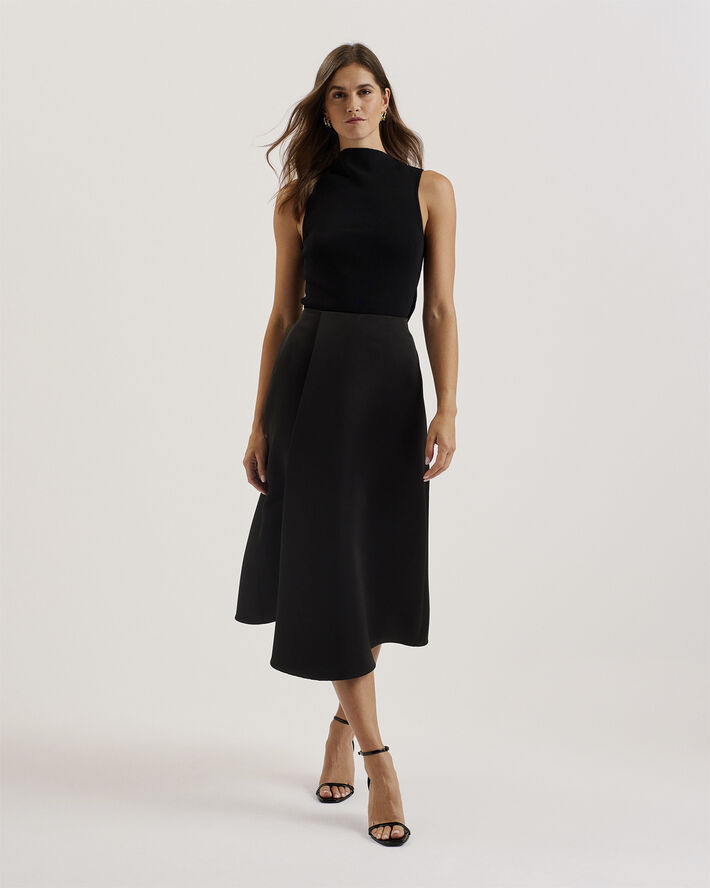 Ted Baker ERVA Asymmetric Satin Wrap Midi Ski Black
