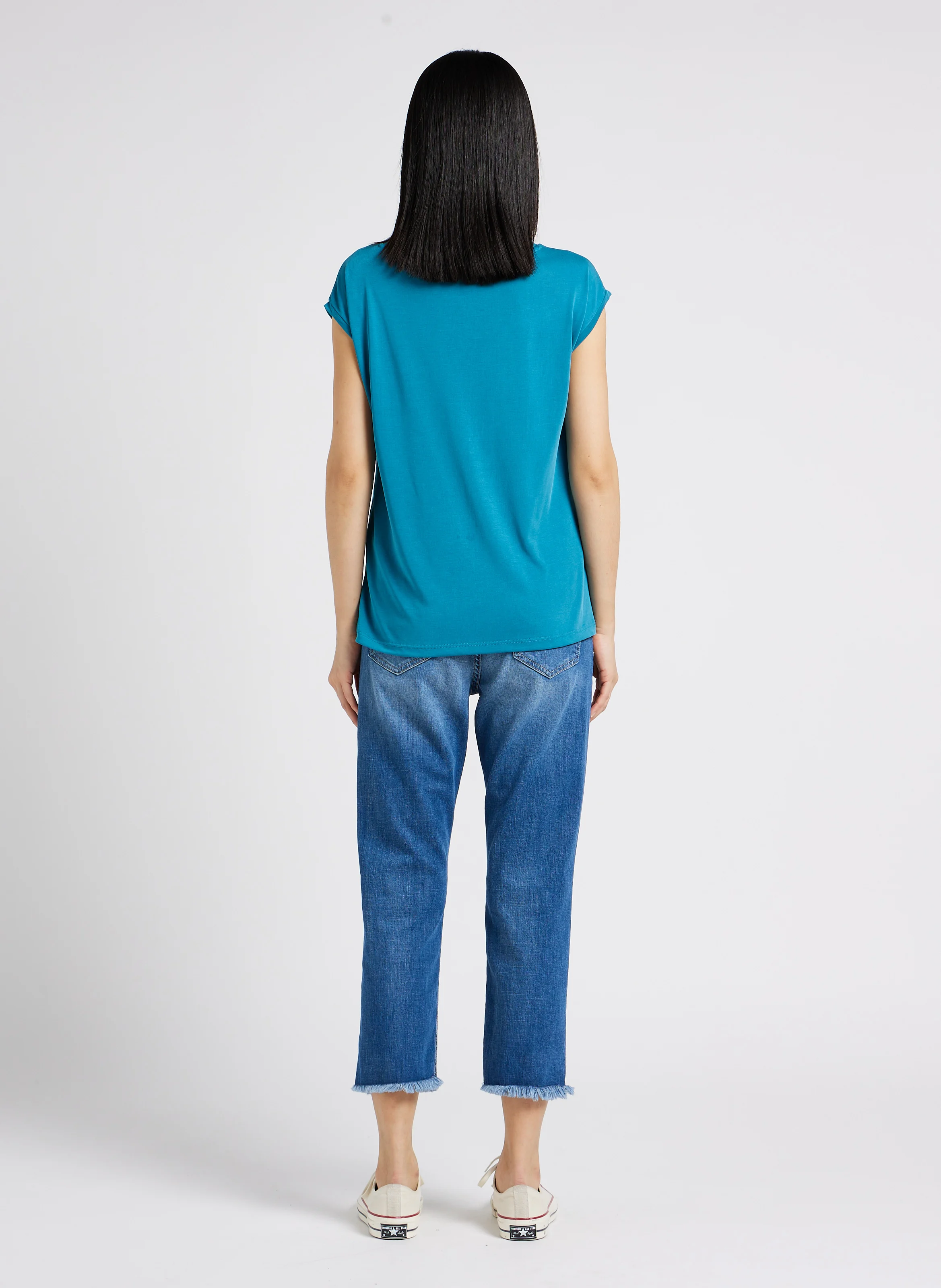 Jean cropped en coton mélangé| Bleu