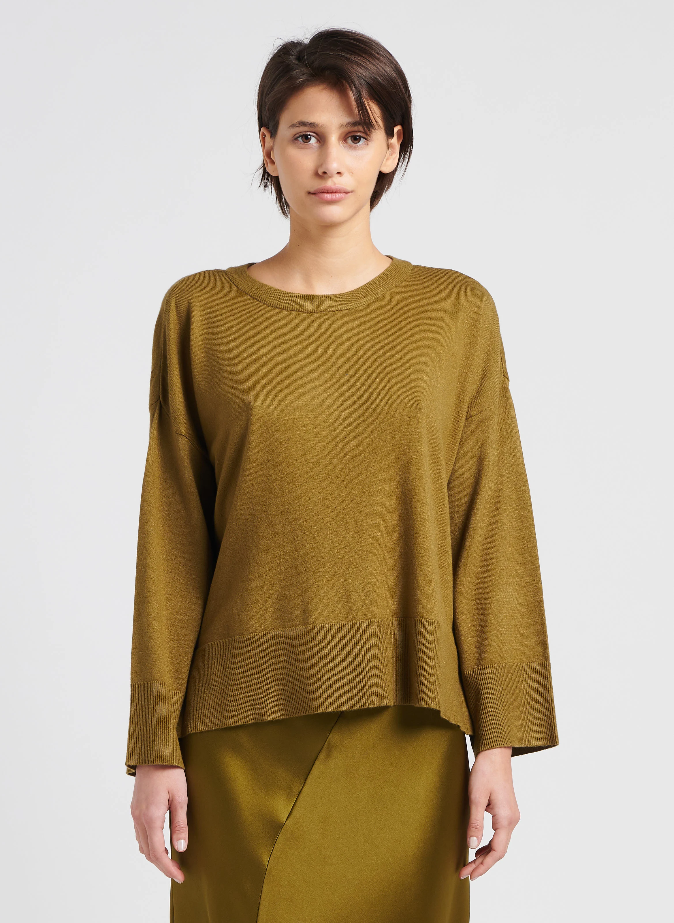 DALINDA - Pull col rond en maille mélangée | Vert