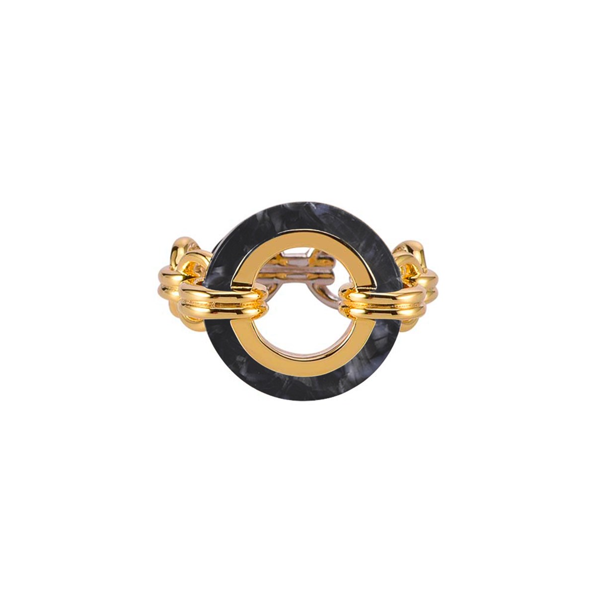 Bague En Argent Ronde Doré Acétate Noire