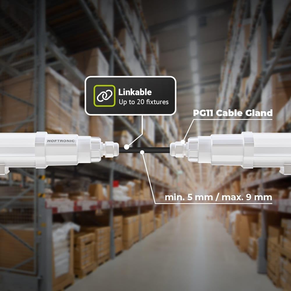 HOFTRONIC - Q-Series - 8er LED Feuchtraumleuchte 120cm - IP65-36W 4320 Lumen - 6500K Kaltweiß - IK08 - Verknüpfbar Schnellverbindung - Kellerleuchte, Feuchtraum Wannenleuchte