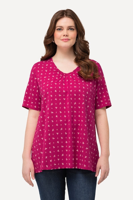 Trachten-Shirt, A-Linie, V-Ausschnitt, Zierfalten, Halbarm