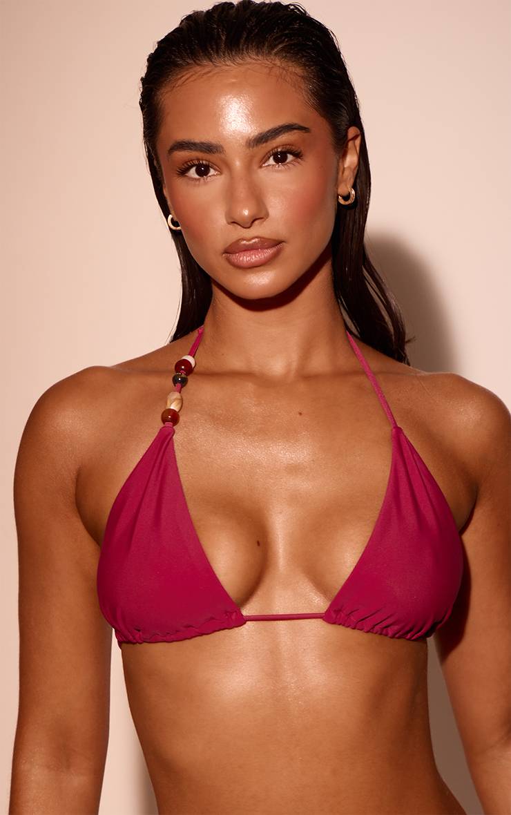 Prune Haut De Bikini Triangle À Bordure De Perles