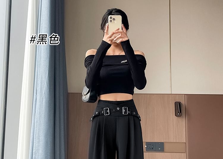 palajana - High Rise Plain Cross Strap Wide Leg Pants (Diverse ontwerpen)