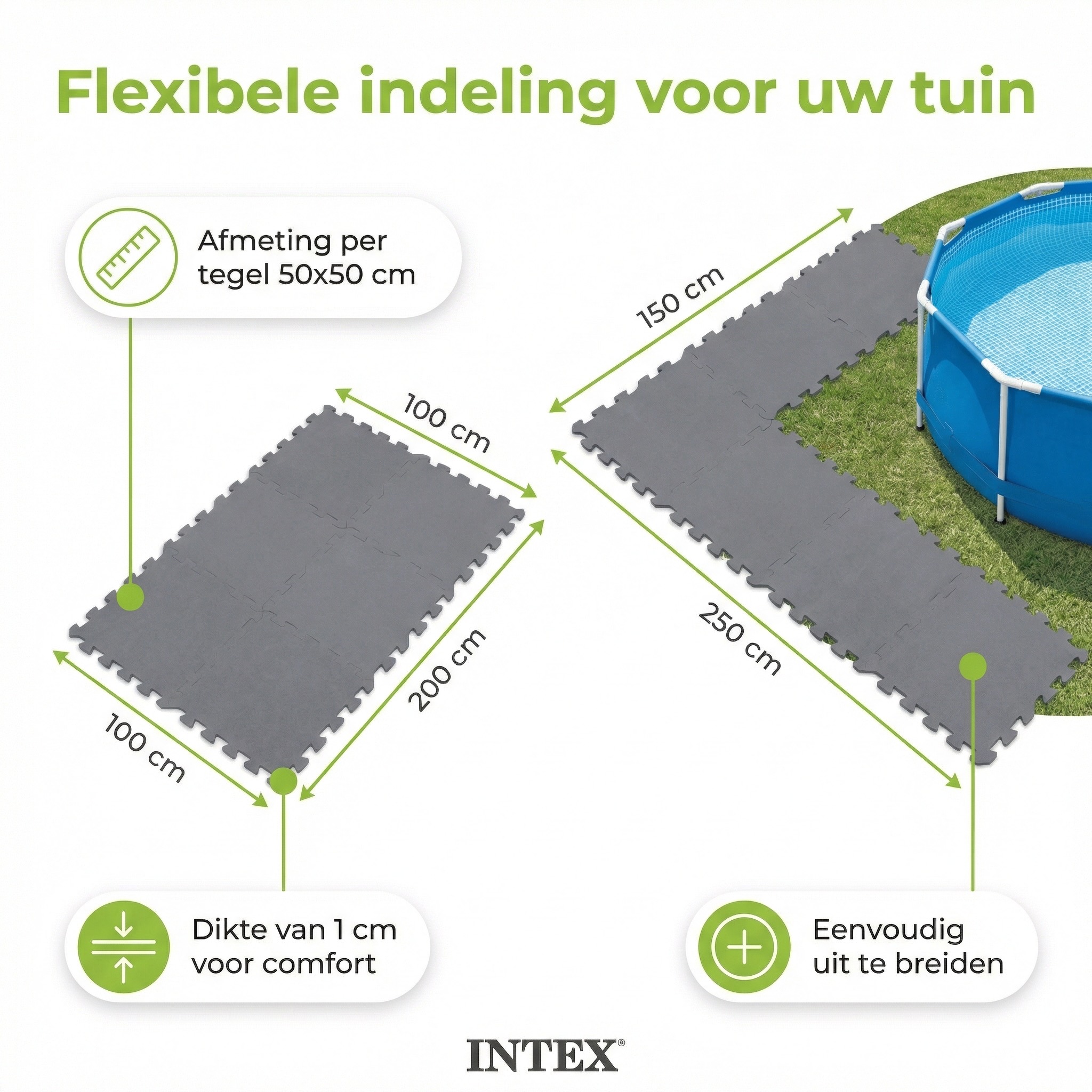 Intex 50 x 50 cm Grey zwembadtegel - Set van 8